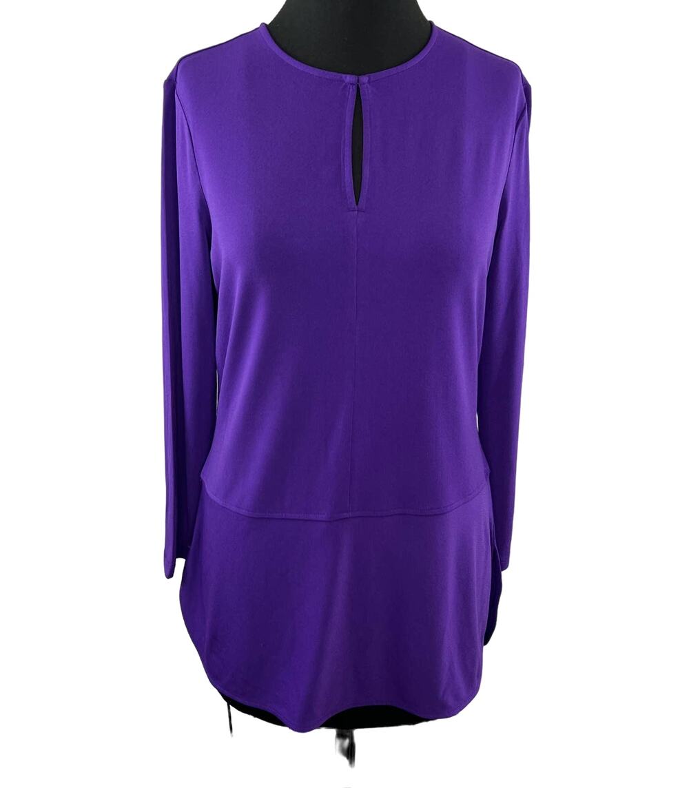 NWT Lauren Ralph Lauren Brilliant Purple Jersey Blouse Tiered Hem Keyhole Neck M